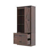 Hlivelood 72" Tall Storage Cabinet with Barn Doors & 2 Drawer, Pantry Cabinet with Adjustable Shelves, Rustic Wood Cupboard for Kitchen, Dining Room, Living Room, Brown Hlivelood