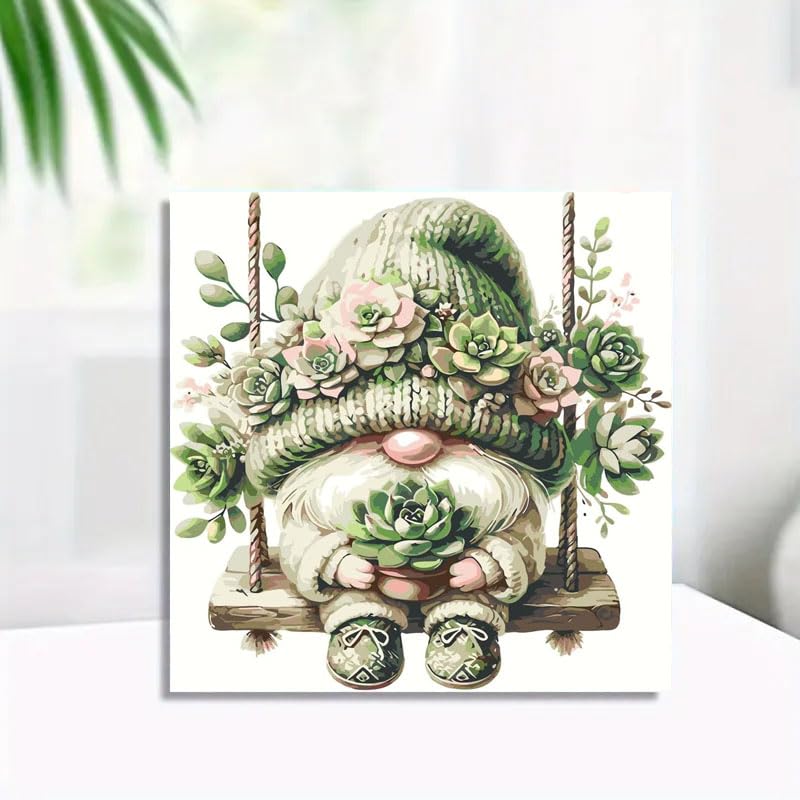 SHICERNHJ Gnome Paint by Numbers Kit for Adults,Succulent Plant Adults' Paint-by-Number Kits for Beginner,DIY Acrylic Paint by Number On Canvas for Home Wall Decor 16X16 Inch SHICERNHJ