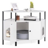 PETSITE Corner Cat Litter Box Enclosure, Litter Box Corner Cabinet with 2 Entrances, Open Shelf, and Double Doors, Industrial/Modern Style Hidden Litter Box Furniture for Cat Kitty (White) PETSITE