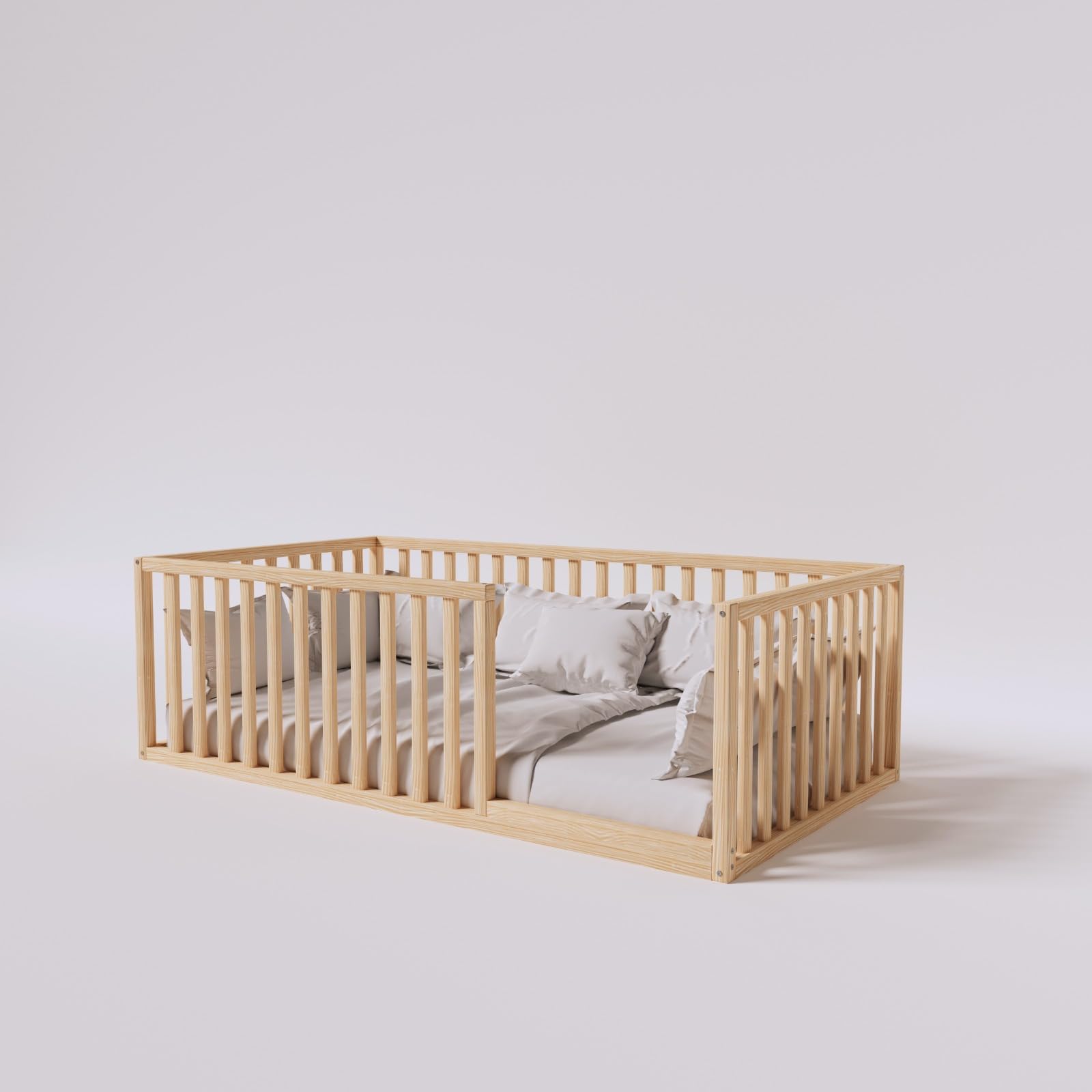 Montessori Floor Bed for Kids 27.5'' x 53'' Crib | Toodlers Floor Bed with Safety Guardrails | Pine Wood Baby Bed | Sturdy Wood Frame Bed for Girls and Boys (Crib, Height : 19 Inches) - WoodArtSupply