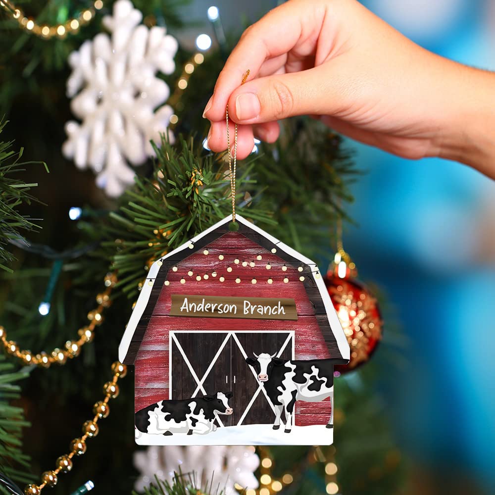 Personalized Barn Christmas Ornaments 2022 - Wood Cow Barn Ornaments for Christmas Tree - Farmhouse Ornaments, Mooey Christmas Farmer Farm Life Animal Lover Gift for Family Xmas Decorations V-DECORPARKS