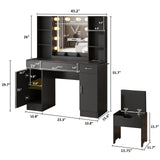 Vabches Makeup Vanity Table with Lighted Mirror & Power Strip, Large Vanity Set Vanity Desk with Lots Storage, 3 Lighting Modes, Brightness Adjustable, 45.2in(Large, Black) Vabches