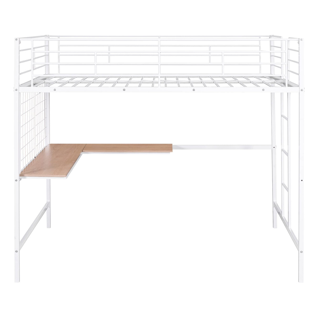 Full Size Loft Bed with Desk and Metal Grid, Metal Loft Bed Full with Safety Guardrails and Ladders, High Loft Bed Frame for Teens, Adults, No Box Spring Needed (Full, White) Harper & Bright Designs
