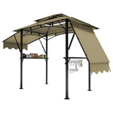 GarveeLife 8'x 5' Grill Gazebo Canopy,Outdoor BBQ Grill Patio Canopy Tent with Led Light/Extra Shadows*2/Bottle Opener/Hanging Hooks for Outdoor/Backyard/Patio/Garden/Beach (Khaki) GarveeLife