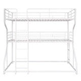 JIJIWANG Full XL Over Twin XL Over Queen Size Triple Bunk Bed with Long and Short Ladder, Unique Curved Metal Frame with Safety Guardrail, Industrial Style Triple Bunk Bed Frame, White JIJIWANG