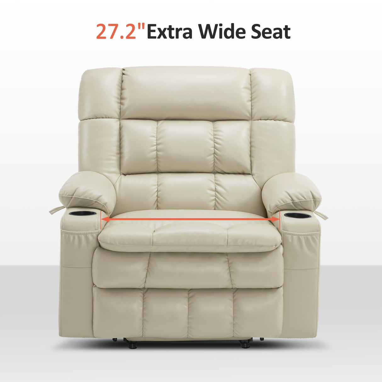 MCombo Dual Motor Power Lift Recliner Chair for Elderly, Lay Flat Lift Chair with Heat and Massage, Petite Wide Lift Chair, Cup Holders, USB A&C Ports, Faux Leather R7894 (Cream White, Small-Wide) MCombo