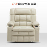 MCombo Dual Motor Power Lift Recliner Chair for Elderly, Lay Flat Lift Chair with Heat and Massage, Petite Wide Lift Chair, Cup Holders, USB A&C Ports, Faux Leather R7894 (Cream White, Small-Wide) MCombo