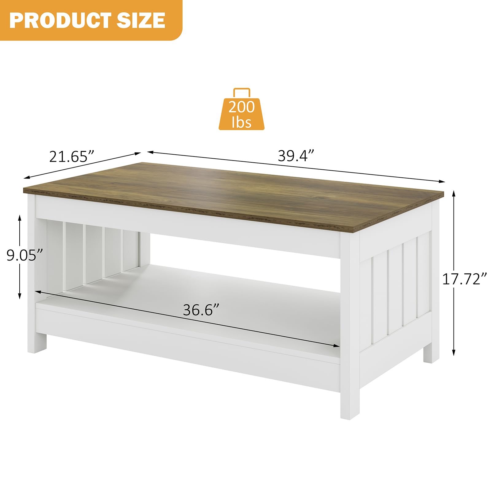 Coffee Tables for Living Room, Modern Coffee Table,21.65" D x 39.7" W x 17.72" H Farmhouse Coffee Table with Storage,Wood Cocktail Table,Small Center Table,White &Farmhouse Brown - WoodArtSupply