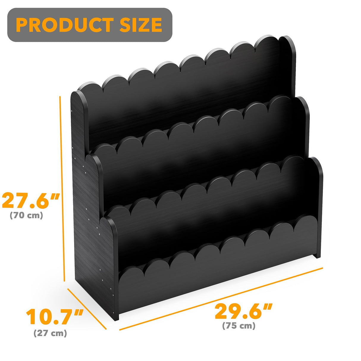SpaceAid 3-Tier Scalloped Bookshelf, Montessori Bookcase for Toddlers, Wooden Book Shelf Organizer Display Furniture for Kids Rooms, Playroom, Nursery and Classroom, Black SpaceAid