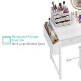 Lufeiya White Makeup Vanity Desk with Mirror and Lights, 40 inch Make Up Vanity Desks with Fabric Drawers & Power Outlet, Dressing Table and Chair Set for Girls Bedroom, White Lufeiya