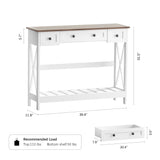 VEELOK 39.4" Farmhouse Console Table with 3 Drawers for Entryway, Rustic Entryway Table Entry Table, Sofa Table for Living Room, Hallway, Behind Couch, White and Brown VEELOK