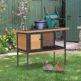 PawHut Rabbit Hutch Elevated Bunny Cage Small Animal Habitat with Metal Frame, No Leak Tray, Mtetal Wire Pan and Openable Water-Resistant Asphalt Roof for Indoor/Outdoor Natural Wood PawHut