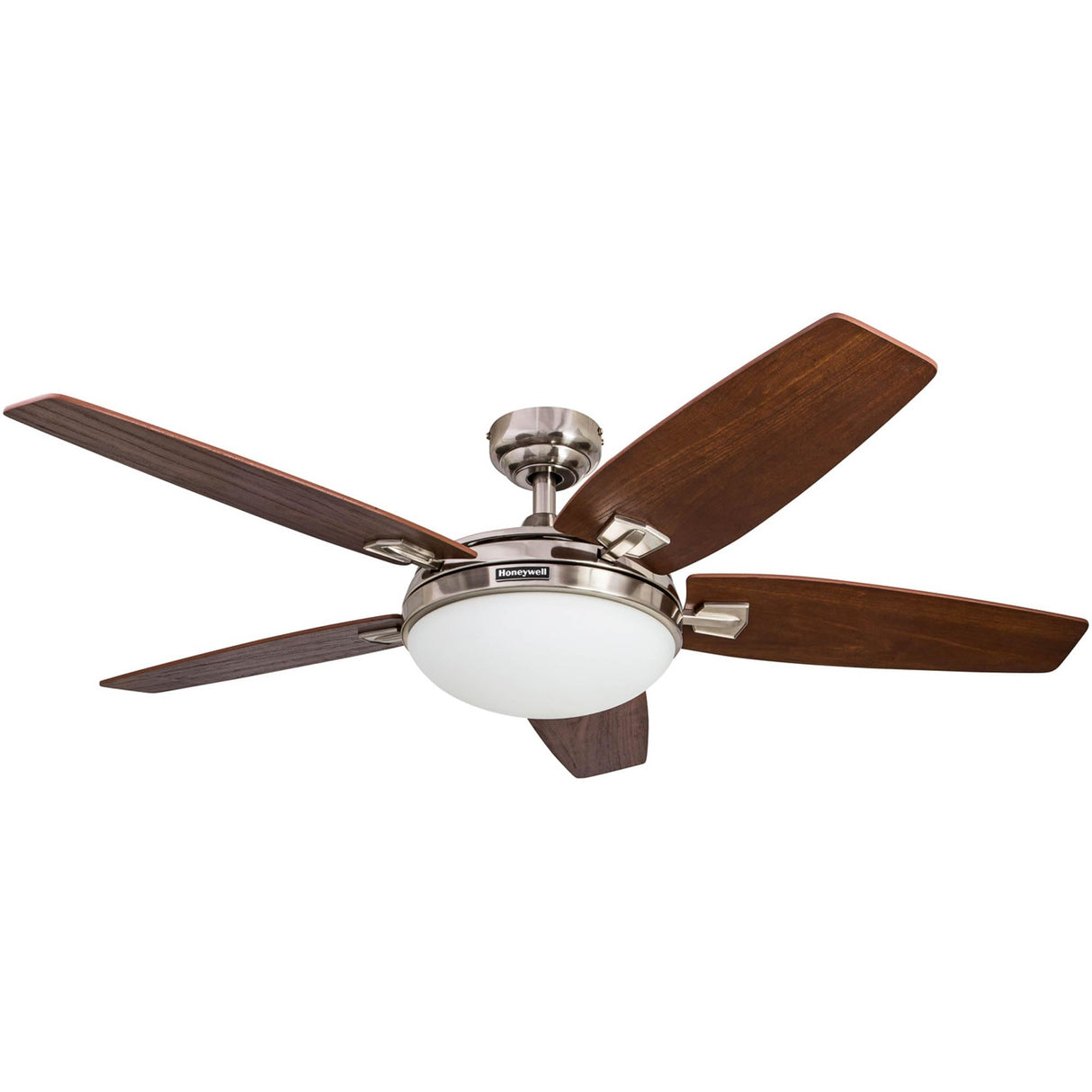 Honeywell Ceiling Fans Carmel Modern 48 Inch Ceiling Fan with Light, Remote Control Fan, LED Indoor Fan with 5 Blades, Redwood and Brown Rosewood Blade Finish Options, Brushed Nickel (50196-01) Honeywell