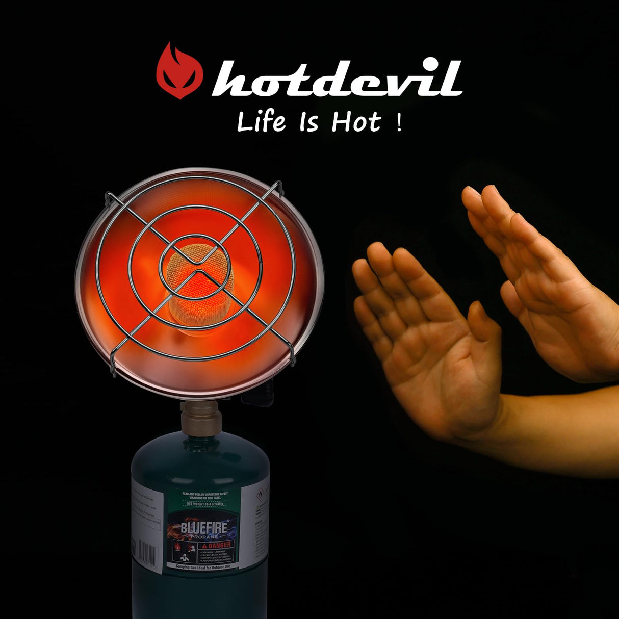 Portable Heater for Camping Outdoor Space Propane Heater 6200BTU Power with Control Valve Patio Heater Cordless 1lb Small Propane Gas Tank Holder Tent Garage Fishing stove buddy Hotdevil