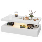IKIFLY LED High Glossy Coffee Table, Modern Coffee Table for Living Room with 16 Colors LED Lights, 2 Tiers Rectangle Design, White IKIFLY