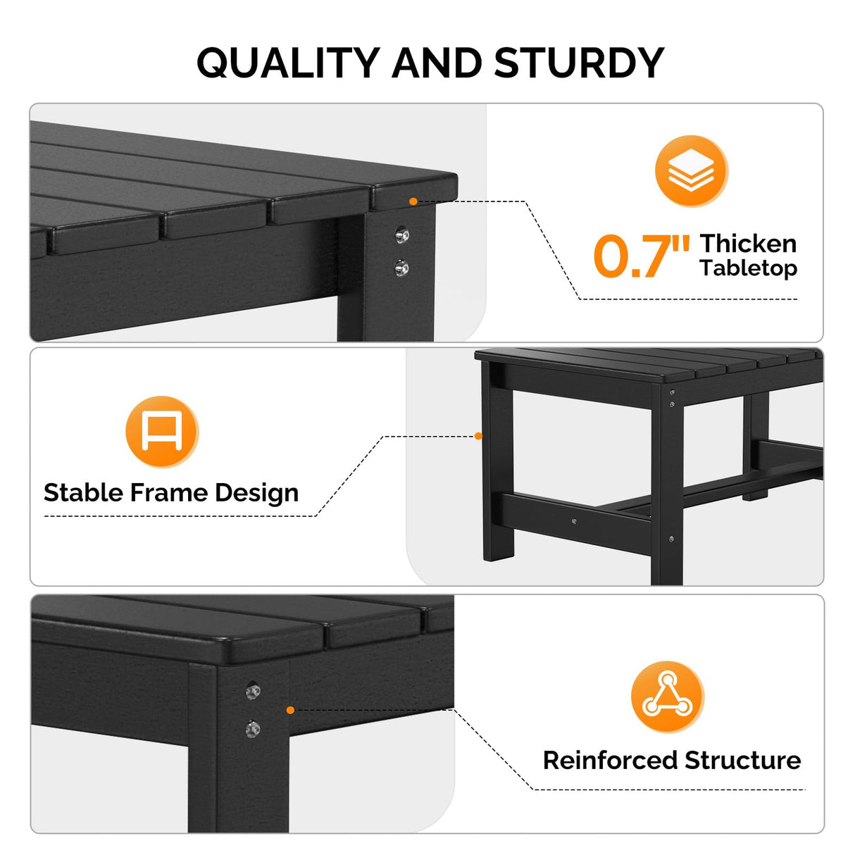 VINGLI Outdoor Coffee Table, HDPE Patio Coffee Table for Outside, All-Weather Rectangle Coffee Table for Deck, Garden, Balcony, Porch, Indoor & Outdoor Use, Black VINGLI
