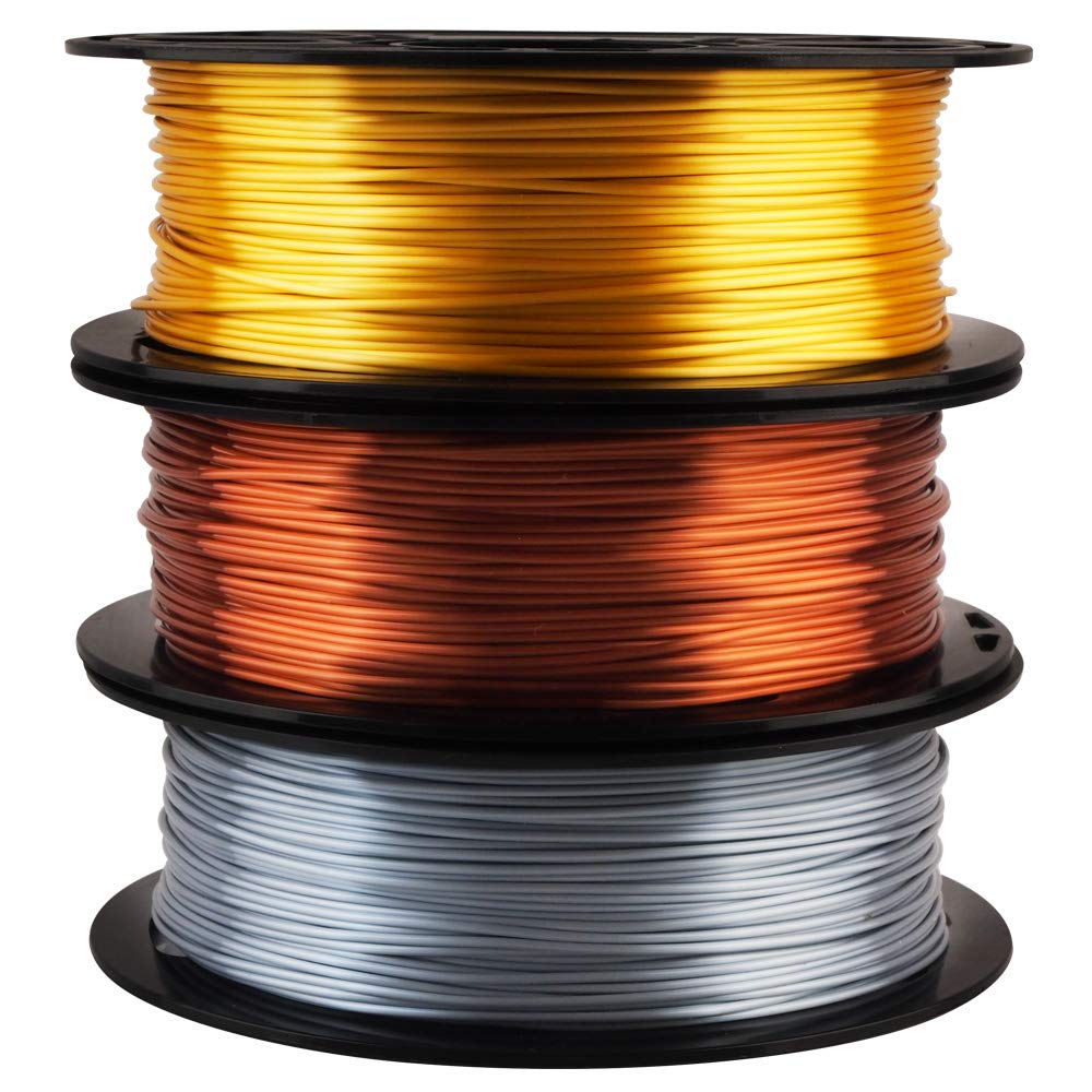 Shiny Silk Gold Silver Copper PLA Filament Bundle, 1.75mm 3D Printer Filament, Each Spool 0.5kg, 3 Spools Pack, with One 3D Printer Remove or Stick Tool MIKA3D MIKA3D