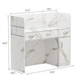 Homsee Modern Reception Desk with 3 Drawers, 1 Door Storage Cabinet & Hutch Shelf, Office Wooden Computer Desk, Writing Study Table PC Laptop Desk, White Marble (47.3" L x 18.3" W x 43.3" H) Homsee