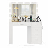 Irontar Vanity Desk with Charging Station, Makeup Table with Large Mirror, Makeup Vanity with Lights, Brightness Adjustable, Dressing Table Desk with 5 Drawers, Bedroom Vanity Table, White WDT010W Irontar