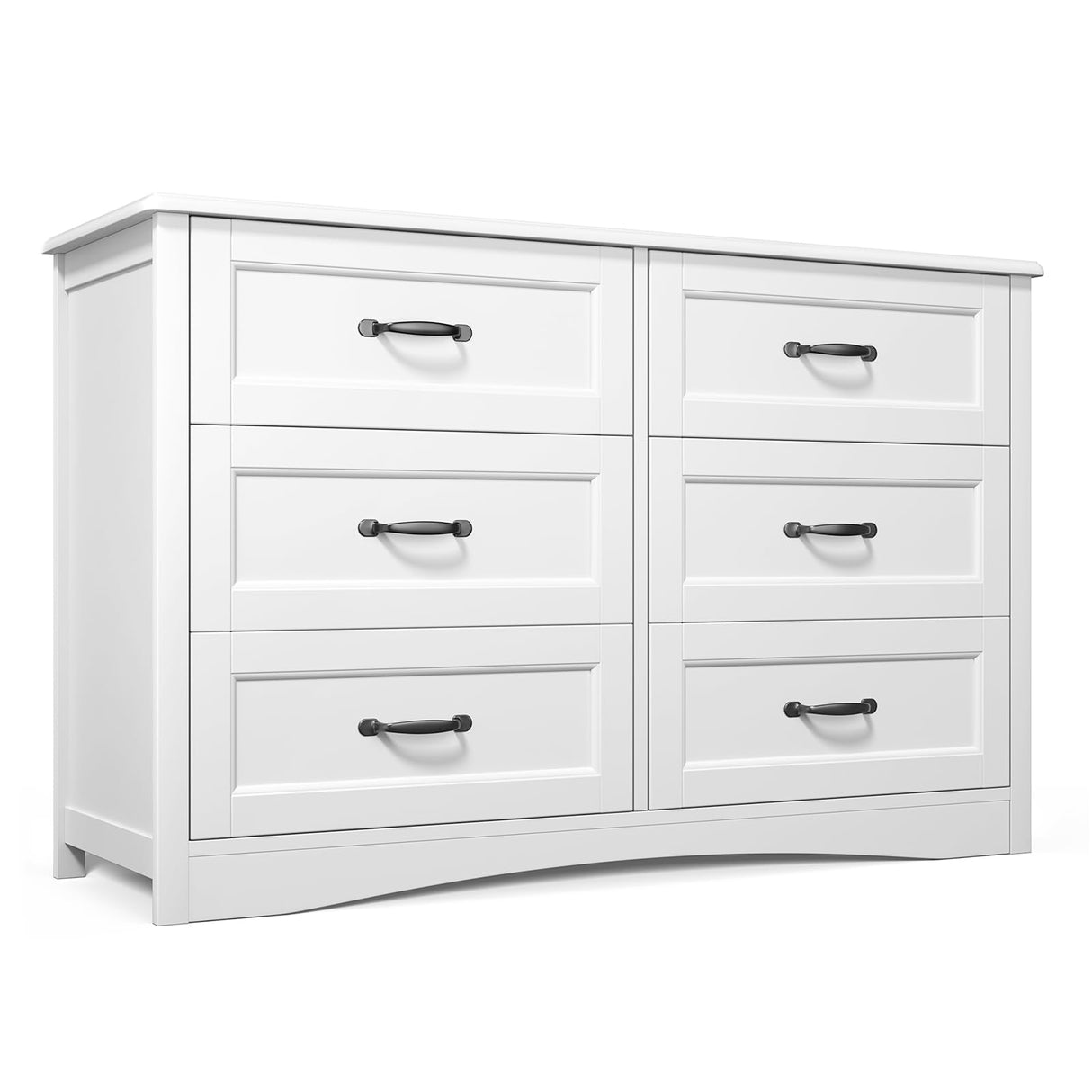 Gizoon 6 Drawer Dresser for Bedroom，47'' Larger Chest of Drawers with Mental Handle for Kids Room, White Dresser with 6 Storage Drawers for Living Room, Entryway and Hallway, White Gizoon
