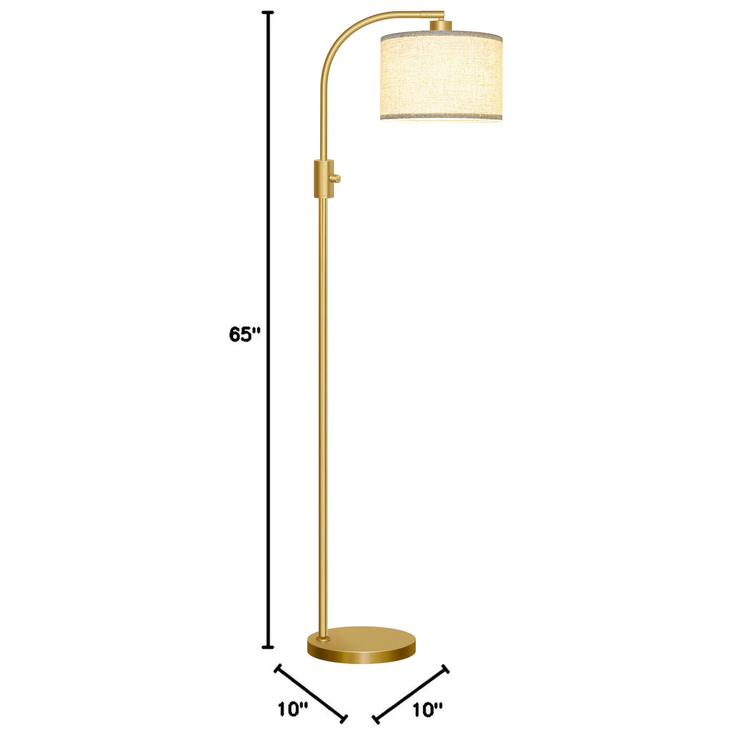 【Upgraded】 Dimmable Gold Floor Lamp, 1200 Lumens LED Bulb Included, Arc Floor Lamps for Living Room Modern Standing Lamp with Linen Shade, Tall Lamp for Living Room Bedroom Office Reading Room Nursery