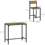 HOMCOM Rustic Brown 3-Piece Industrial Bar Table and Stool Set for Small Spaces HOMCOM