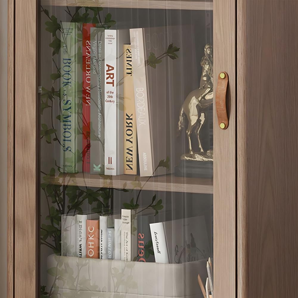 Elegant White Wooden Bookcase with Glass Doors and Storage Drawers for Stylish Home Organisation LITFAD