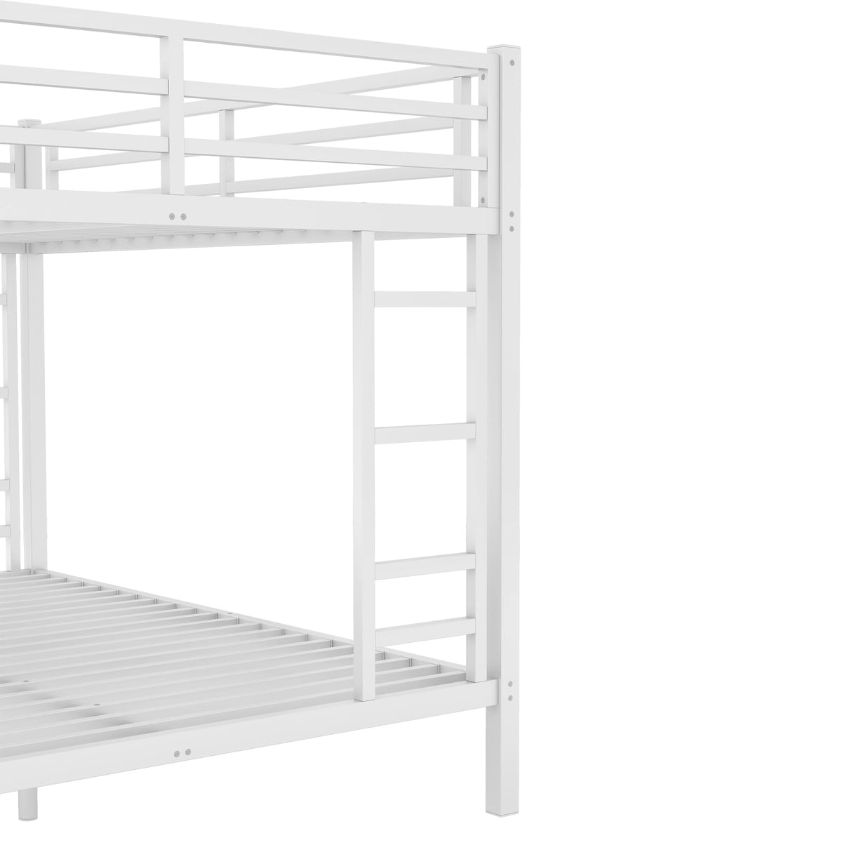 Queen over Queen Bunk Bed, Metal Bunk Bed with High Guardrail and Built-in Ladder, Heavy-Duty Queen Bunk Bed Frame for Kids,Teens, Adults, Metal Slats Support, No Box Spring Needed, White Harper & Bright Designs