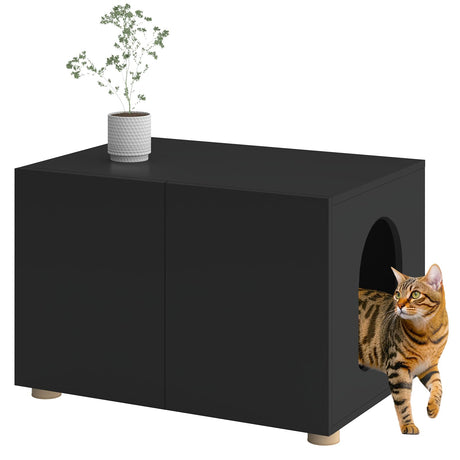 amunrbrek Cat Litter Box Enclosure, Litter Box Furniture, Stylish Modern Litter Box Cabinet, Wooden Cat House, End Table, Nightstand, Black amunrbrek
