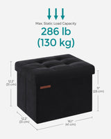 SONGMICS Storage Ottoman, Foldable Small Ottoman Foot Rest, 12.2 x 16.1 Inches Foot Stool, Load up to 286 lb, for Living Room, Bedroom, Dorm, Ink Black ULSF200B01 SONGMICS