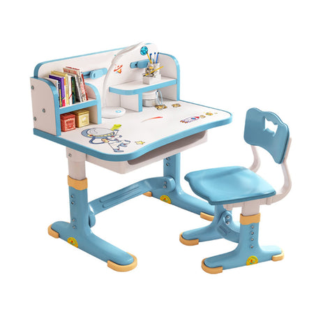 Small Desk, Standing Desk, Desk Chair Set, Widened Desktop Multi Separation Cartoon Pattern Desk Chair Set Kids Adjustable Height Study Table with Drawer Chair Set (Blue) Cuteam