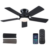 CHESUR 48In Ceiling Fans with Lights Flush Mount - Black Low Profile Ceiling Fan with 5 Dual-Sided Blades, Reversible and 6 Speeds, Indoor/Outdoor Ceiling Fan for Modern Living Room, Bedroom, Patios CHESUR