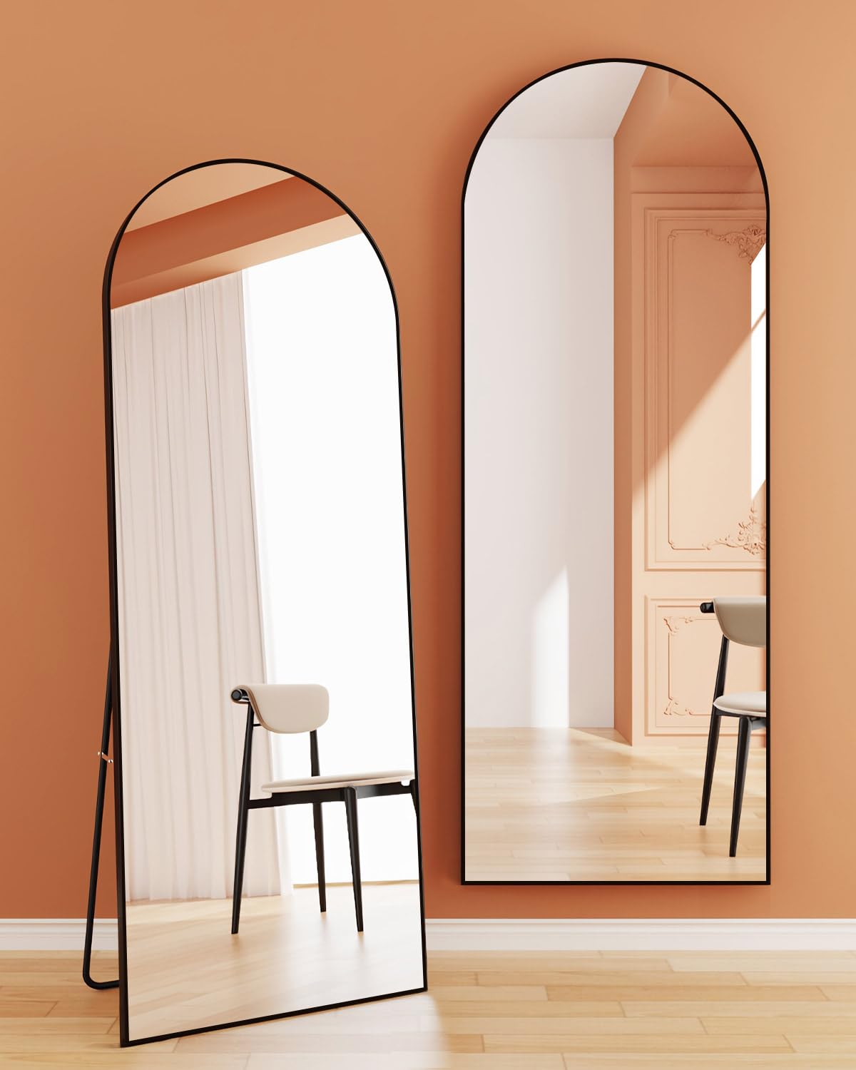 DMWOODFL 71"x26" Arched Full-Length Mirror with Explosion-Proof HD Glass – Oversized Floor or Wall-Mounted Full Body Mirror for Bedroom, Living Room, and Cloakroom (Black) DMWOODFL