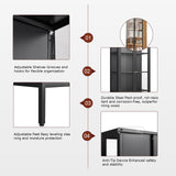 Kubohogar Display Cabinet with Glass Doors, 66" Curio Cabinet with 3 Color Lights, 4 Tier Display Case for Collectibles, Black Metal Cabinets for Living Room Office Kubohogar