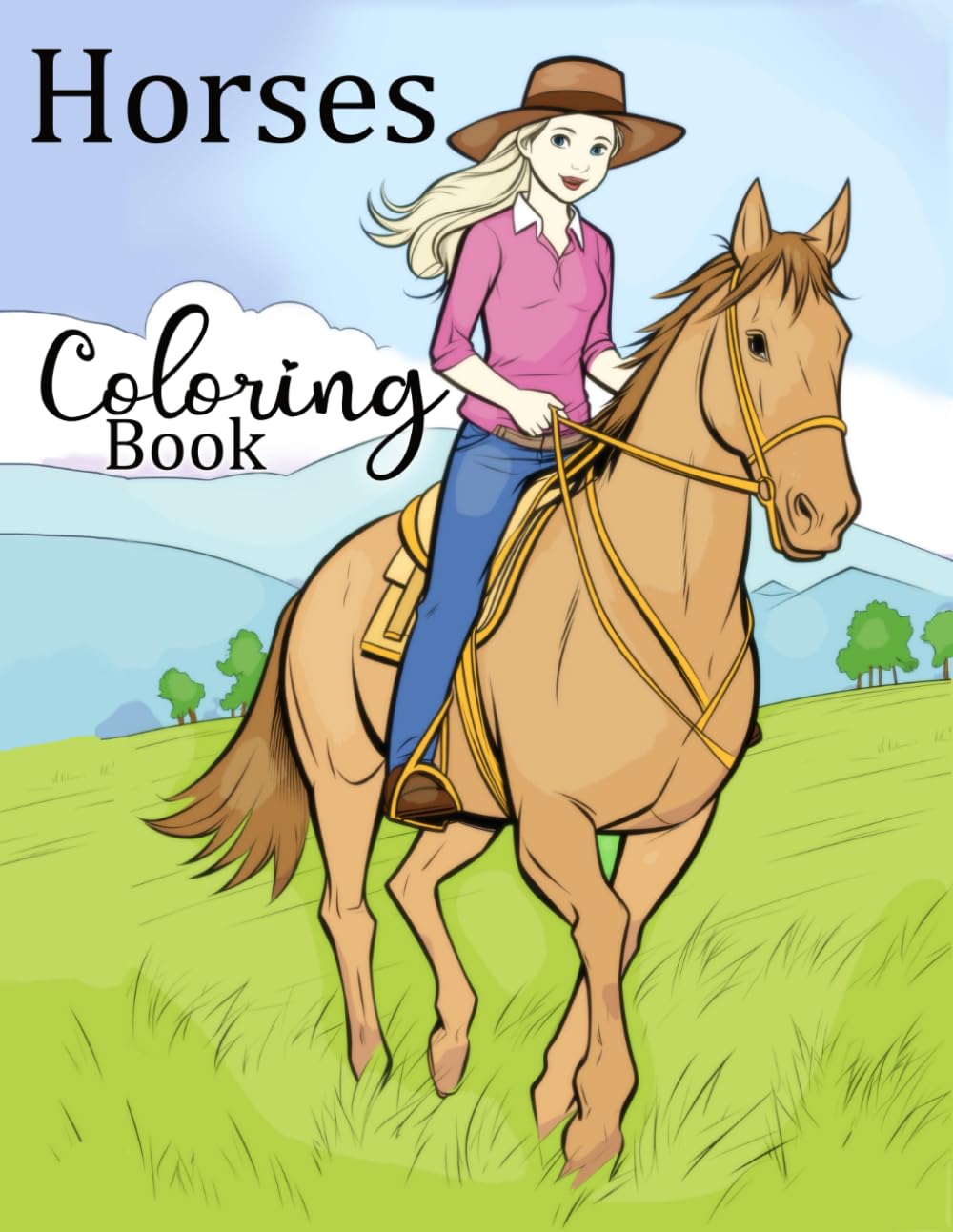 Horses Coloring Book: 40 Relaxing Horse Scenes For Kids, Teens, and Adults WoodArtSupply