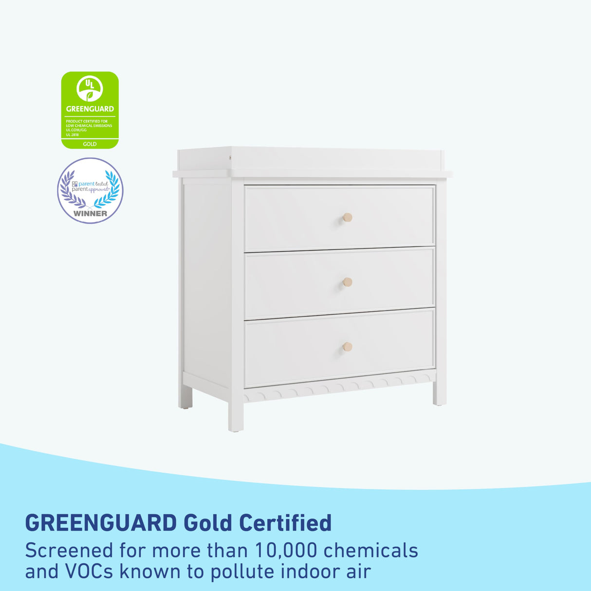 Graco Sasha 3-Drawer Chest with Changing Table Topper (White) – GREENGUARD Gold Certified, Nursery Bedroom Wood Chest with Spacious Storage, Interlocking Drawer System, Pre-Installed Tracks Graco