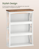 CHOEZON 4-Tier Bookcase, 42.9" Floor Standing Organizer Shelf, Corner Book Stand, Metal Frame, for Study, Bedroom, Living Room, White and Walnut TSJ01WL CHOEZON