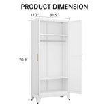 AUEYTVR Metal Armoire Wardrobe Closet Storage Cabinet with Hanging Rod,71'' Metal Wardrobe Cabinet with 2 Doors and 2 Adjustable Shelves for Bedroom, Laundry Room, Cloak Room AUEYTVR