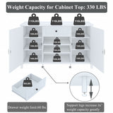 FATORRI Industrial Buffet Cabinet with Storage, Wood Buffet and Sideboard with Wine Rack, Rustic Credenza Coffee Bar Cabinet for Kitchen Dining Room (55.12 Inch, White Oak) FATORRI