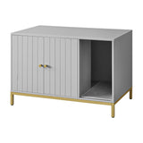 Feandrea Litter Box Enclosure, Modern Cat Litter Box Furniture Hidden, with Scratching Mat, Tall Legs, Cat House, Side End Table, 31.5 x 19.7 x 21.7 Inches, Dove Gray and Gold UPCL007H01 Feandrea
