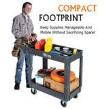 TUFFIOM Plastic Service Utility Cart with Wheels,550lbs Capacity,Heavy Duty Tub Storage Cart W/Deep Shelves, Multipurpose Rolling 2-Tier Mobile Storage Organizer, for Warehouse Garage industrial Cart TUFFIOM