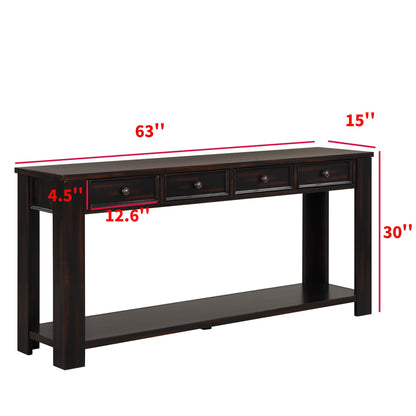 LKTART Solid Wood Console Table 63 in Sofa Table with Storage Drawers and Bottom Shelf Farmhouse Entryway Table for Hallway Foyer Sofa Couch Table