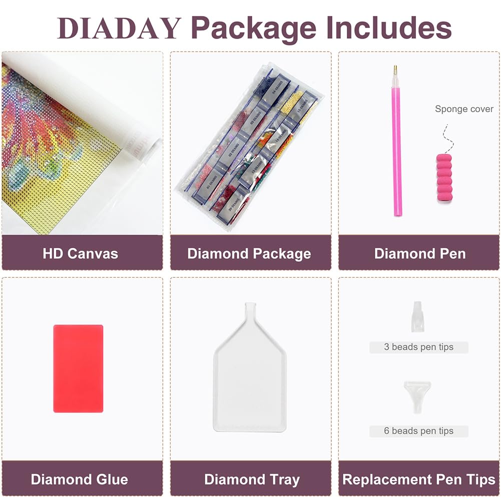 DIADAY Dog Diamond Painting Kits for Adults, 5D Full Drill Diamond Art Kits with Round Gem for Beginners, DIY Art Crafts Home Wall Decor Gift 12 x 12 Inches DIADAY