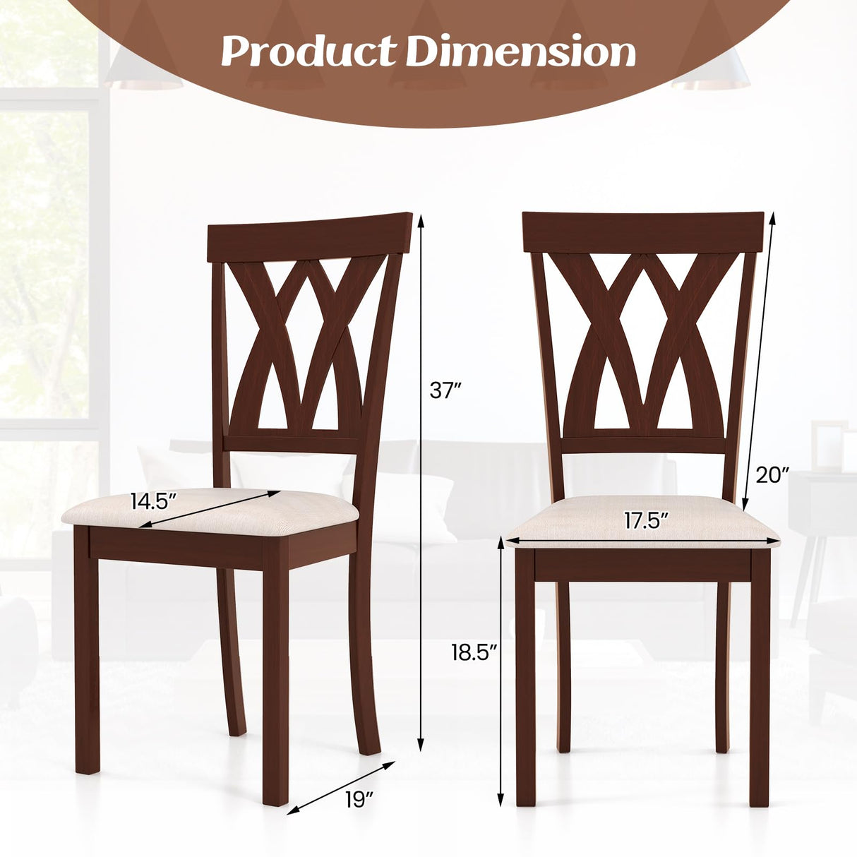 Giantex Wood Dining Chair Set of 2, Wooden Kitchen Chairs with Upholstered Seat, Rubber Wood Legs & Cross Back, Farmhouse Armless Side Chairs for Dining Room, Restaurant, Oak Giantex