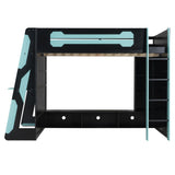 Bellemave Gaming Loft Bed with Desk and Lights, Full Loft Bed with Storage Shelves and Work Station, Wood Loft Bed Frame for Kids, Boys, Girls, Teens, No Spring Box Needed & Dedicated Style, Blue Bellemave