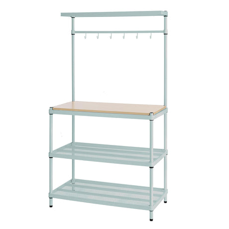 Design Ideas MeshWorks Metal Storage Utility Wood Top Shelving Unit Rack for Garage and Kitchen Storage, 35.4” x 17.7” x 63”, Sage Green Design Ideas