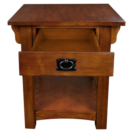Leick Home 8207 Mission Impeccable End Table with Drawer, Made with Solid Wood, Side Table for Living Room, Bedroom, Medium Oak Finish, Russet Leick Home