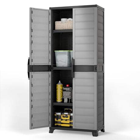 Giantex 68" Lockable Storage Cabinet, PP Garage Storage Shed with Doors, 3 Adjustable Shelves, Freestanding Tool Locker, Shelving Unit for Pantry, Basement, Laundry Room or Mudroom Giantex