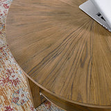 LEEMTORIG Round Wooden Coffee Table Living Room, 2-Tier Circle Round Coffee Table with Storage, Farmhouse Solid Wood Coffee Table, Yellowish Brown, KFZ-3338 LEEMTORIG