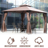 FDW Canopy Tent Gazebo 10' X 13' Grill Gazebo for Patios BBQ Outdoor Patio Large Garden Top Gazebo with Sidewall Party Tent Brown FDW